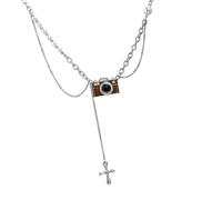 NTALJC ras du cou miniature marron avec pendentif d'appareil photo - Longueur réglable - Pour les amateurs de photographie tendance