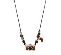 NTALJC ras du cou miniature marron avec pendentif d'appareil photo - Longueur réglable - Pour les amateurs de photographie tendance