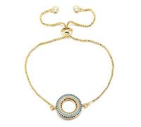 NTALJC Round Charm Bracelet Women Rose Color Adjustable Chain Zircon Crystal Bracelet Women