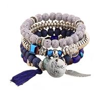 NTALJC s,Crystal Multi-Layer Crystal White Stone Reiki Beaded s Blue Tassel Angel Wings Elastic Jewellery for Men Women