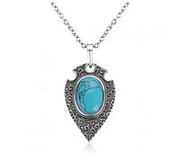 NTALJC S Silver Necklace Pendant Large Oval 10 * 14MM Natural Turquoise Style Necklace Pendant Party