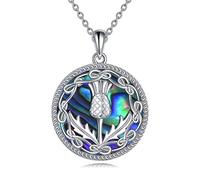 NTALJC Scottish Gifts Jewellery for women Silver Scotland Thistle Necklace Abalone Celtic Knot Pendant Necklaces for Girls