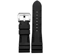 NTALJC Silicone watchband for PAM111 PAM0061 PAM00682 wristband sport watch strap 24mm bracelet waterproof black accessories belt (Color : Black silver calsp, Size : 24mm)