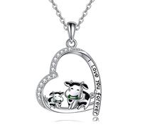 NTALJC Silver Cow/Dog/Fox/Lion/Goat/Llama/Monkey/Flamingo/Dinosaur Pendant Necklace Animal Heart Necklace for Women Animal Jewellry Gifts for Women Girls Teens Birthday Gift
