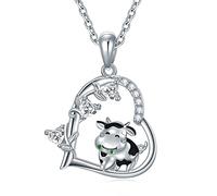 NTALJC Silver Cow/Dog/Fox/Lion/Goat/Llama/Monkey/Flamingo/Dinosaur Pendant Necklace Animal Heart Necklace for Women Animal Jewellry Gifts for Women Girls Teens Birthday Gift