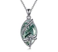 NTALJC Silver Dragonfly Necklace for Women - Moonstone/Moss Agate/Blue Crystal/Turquoise/Aquamarine Pendant - Jewelry Gift for Girls Lover Birthday