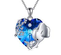 NTALJC Silver Elephant Necklace Elephant Urn Necklace for Ashes Heart Crystal Jewellery Gifts for Women Girls