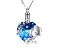 NTALJC Silver Elephant Necklace Elephant Urn Necklace for Ashes Heart Crystal Jewellery Gifts for Women Girls