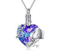 NTALJC Silver Elephant Necklace Elephant Urn Necklace for Ashes Heart Crystal Jewellery Gifts for Women Girls