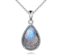 NTALJC Silver Necklace Lapis lazuli/Turquoise/Black Onyx/Rose Quartz/Amber/Moonstone Pendant Teardrop Necklace Jewelry Gift for Women