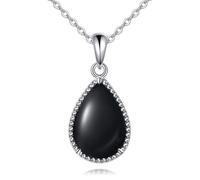 NTALJC Silver Necklace Lapis lazuli/Turquoise/Black Onyx/Rose Quartz/Amber/Moonstone Pendant Teardrop Necklace Jewelry Gift for Women