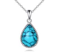 NTALJC Silver Necklace Lapis lazuli/Turquoise/Black Onyx/Rose Quartz/Amber/Moonstone Pendant Teardrop Necklace Jewelry Gift for Women
