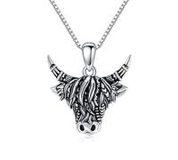 NTALJC Silver Owl Elephant Highland Cow Raven Wolf Hamsa Arrowhead Pendant Necklaces Viking Vintage Jewellery Gifts for Men Women