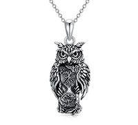 NTALJC Silver Owl Elephant Highland Cow Raven Wolf Hamsa Arrowhead Pendant Necklaces Viking Vintage Jewellery Gifts for Men Women