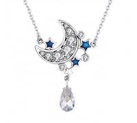 NTALJC Silver Pendant Necklaces Moon&Star Blue&Clear Crystal Charm Neckalce For Women
