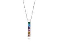 NTALJC Silver Rainbow Zircon Geometric Vertical Bar Pendant Necklace for Women Jewelry