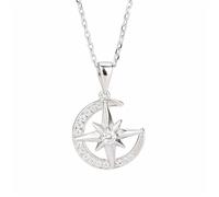 NTALJC Silver Star Moon Pendant Necklace Hip Hop Punk Necklace Christmas Ins Style Women Birthday Party Gift Simple Jewelry