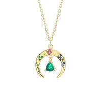NTALJC Silver Style Moon Necklace For Women Green Crystal Pendant Wedding Jewelry Gift