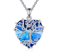 NTALJC Silver Tree of life Necklace Heart Crystal Pendant Jewelry Anniversary Birthday Gifts for Women