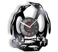 NTALJC South Pole Lovely Penguins Wall Clcok Made Of Real VInyl Record Iceworld Polar Animal Wall Watch Non-Ticking Kids Nursery Decor Music