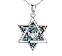 NTALJC Star Of David Necklace Silver Blue Abalone Shell Claddagh Pendant Necklace Jewish Irish Jewellery Gifts For Women Girls