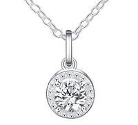 NTALJC Sterling Silver 18 Inch Link Chain Round Aaa Zircon Pendant For Woman Engagement Gift