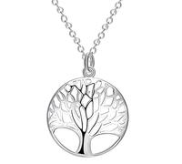 NTALJC Sterling Silver 18 Inch Link Chain Tree Of Life Round Pendant For Woman Man Charm Gift Jewelry