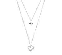 NTALJC Sterling Silver Double Layer Bead Chain Heart Pendant Necklaces Charming Zircon Choker Necklace for Women