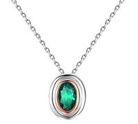 NTALJC Sterling Silver Necklace for Women Girls Oval Green Cubic Zirconia Classic Pendant Necklace