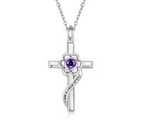 NTALJC Sterling Silver Opal Flower Cross Pendant Baptism First Communion Gifts for Women Goddaughter for girls
