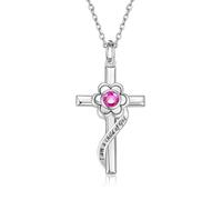 NTALJC Sterling Silver Opal Flower Cross Pendant Baptism First Communion Gifts for Women Goddaughter for girls