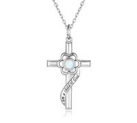 NTALJC Sterling Silver Opal Flower Cross Pendant Baptism First Communion Gifts for Women Goddaughter for girls