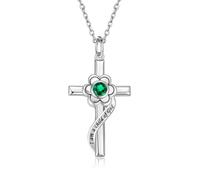NTALJC Sterling Silver Opal Flower Cross Pendant Baptism First Communion Gifts for Women Goddaughter for girls