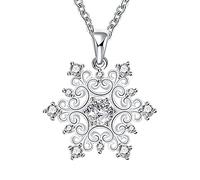 NTALJC Sterling Silver Rhinestone Snowflake Pendants&necklaces Pure Sterling Silver Chain Fine Jewelry