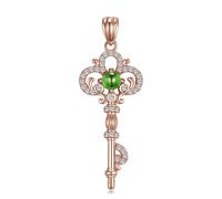 NTALJC Sterling Silver Rose & Gold Pattern Key Teardrop Crystal Pendant Necklace Luxury Jewelry Necklace Chains Accessories