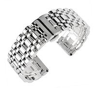 NTALJC Strap Metal Steel 20/22/24mm Silver Solid Strap Button Concealed Clasp Men's Bracelet