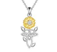 NTALJC Sunflower/Lotus Necklace Silver Flower Pendant Necklace Irish Jewellery Gifts For Women