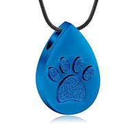 NTALJC Teardrop Cremation Jewelry for Ashes for Women for Men Paw Print Urn Necklace for Dog Cat Keepsake Pendant Ashes Locket-Blue