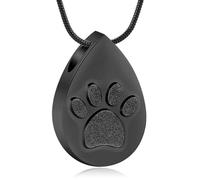 NTALJC Teardrop Cremation Jewelry for Ashes for Women for Men Paw Print Urn Necklace for Dog Cat Keepsake Pendant Ashes Locket-Black