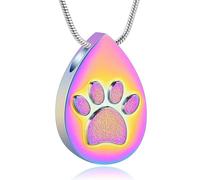 NTALJC Teardrop Cremation Jewelry for Ashes for Women for Men Paw Print Urn Necklace for Dog Cat Keepsake Pendant Ashes Locket-Colorful