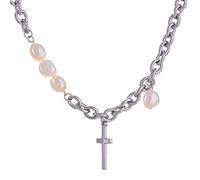 NTALJC Trendy Cross Pendant Necklace Luxury Natural Pearl Collar Necklace Chain Jewelry Gift
