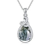 NTALJC Turquoise Moss Agate Necklace Silver Teardrop Turquoise Moss Agate Pendant Necklaces Vintage Boho Jewellery Gifts for Women Girls