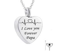 NTALJC Urn Necklaces for Men, Silver Women with Silver Heart Electrocardiogram Engraved Gift for Women and Men