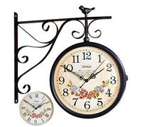 NTALJC Wall Clock,Double Sided Vintage Antique-Look Wall-Mounted Clock with Waterproof Cover for Indoor Garden, Hanging