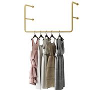 NTALJC Wall-Mounted Coat Rack - Industrial Loft Design Clothes Rail, Removable Hanging Storage Rack, Gold Finish, 80cm Width, Stylish Wardrobe Organizer for Home & Office