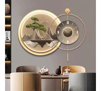 NTALJC Wall Sculptures 3D Wall Art Decor Clock, Zen Mountain Tree Wall Hanging Sculpture Painting with LED Light, Plug-in Power Supply Wall Decor, for Bedroom Living Room,A,60+40cm