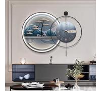 NTALJC Wall Sculptures 3D Wall Art Decor Clock, Zen Mountain Tree Wall Hanging Sculpture Painting with LED Light, Plug-in Power Supply Wall Decor, for Bedroom Living Room,A,60+40cm