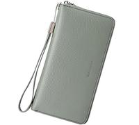 NTALJC Wallets for Women Genuine Leather Long Ladies Billfold RFID Blocking Ladies Billfold Large Capacity Ladies Travel Purse Wristlet with Zipper Coin Pocket,L