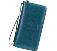 NTALJC Wallets for Women Genuine Leather Long Ladies Billfold RFID Blocking Ladies Billfold Large Capacity Ladies Travel Purse Wristlet with Zipper Coin Pocket,G