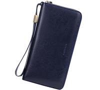 NTALJC Wallets for Women Genuine Leather Long Ladies Billfold RFID Blocking Ladies Billfold Large Capacity Ladies Travel Purse Wristlet with Zipper Coin Pocket,C